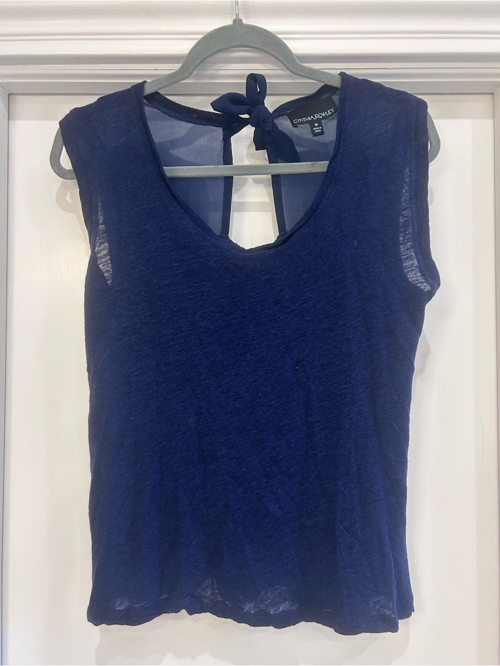 Cynthia Rowley Navy Blue Sleeveless V-Neck Top with Back Tie